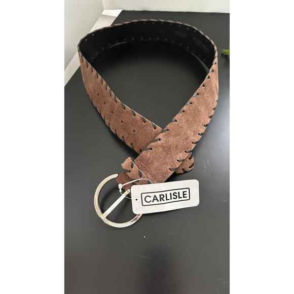 NWT Carlisle Brown Suede Genuine Leather Wide Belt western Boho Whipstitch sz S - Picture 2 of 7